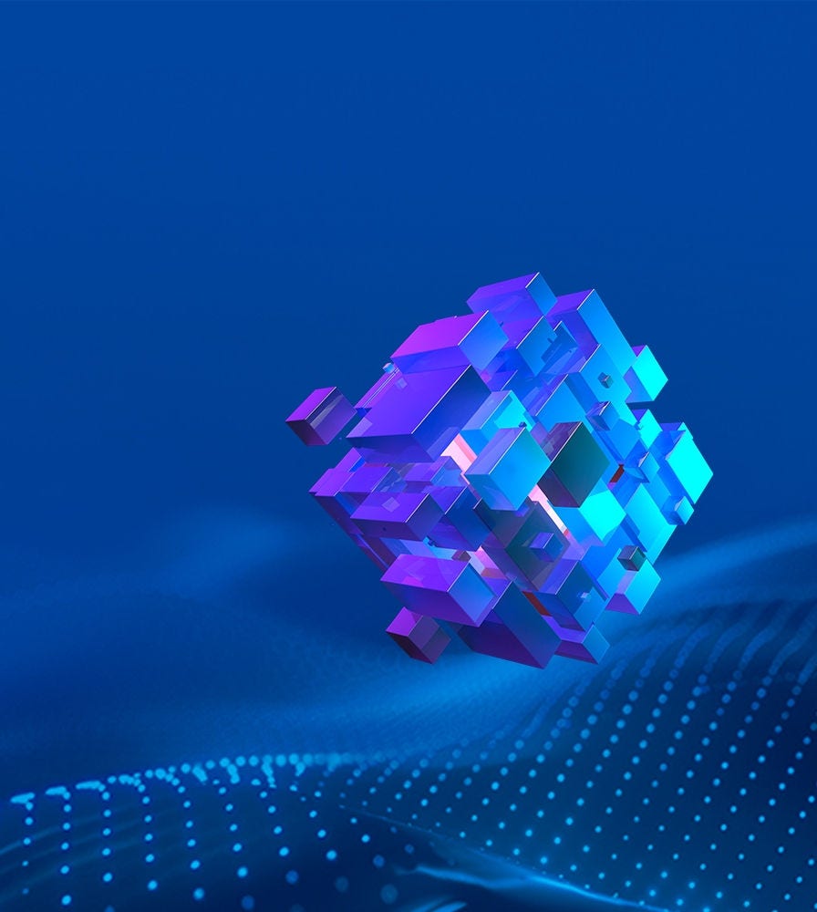 Blue abstract cube with tiny cubes