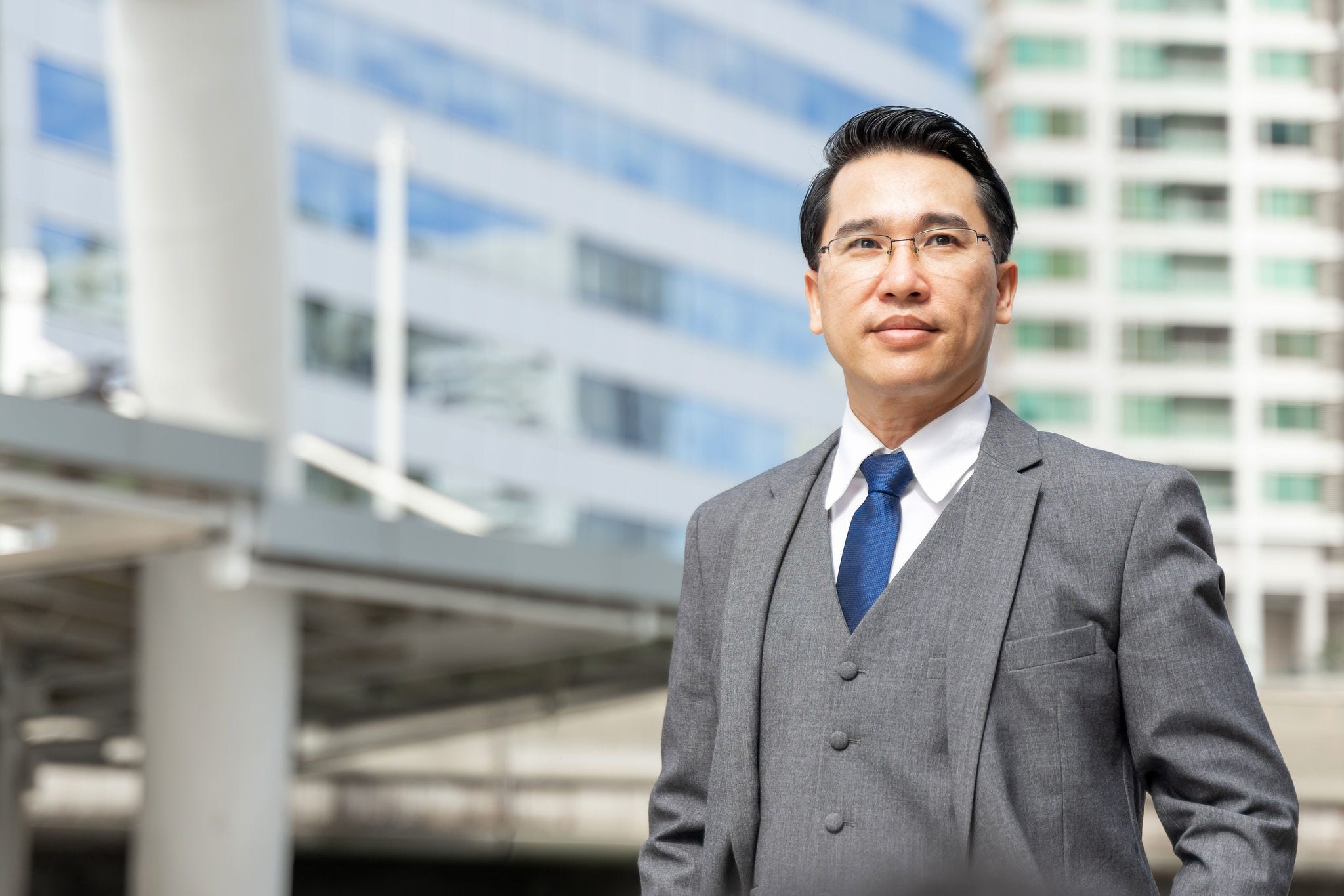 Portrait asian business man business district , lifestyle business people concept