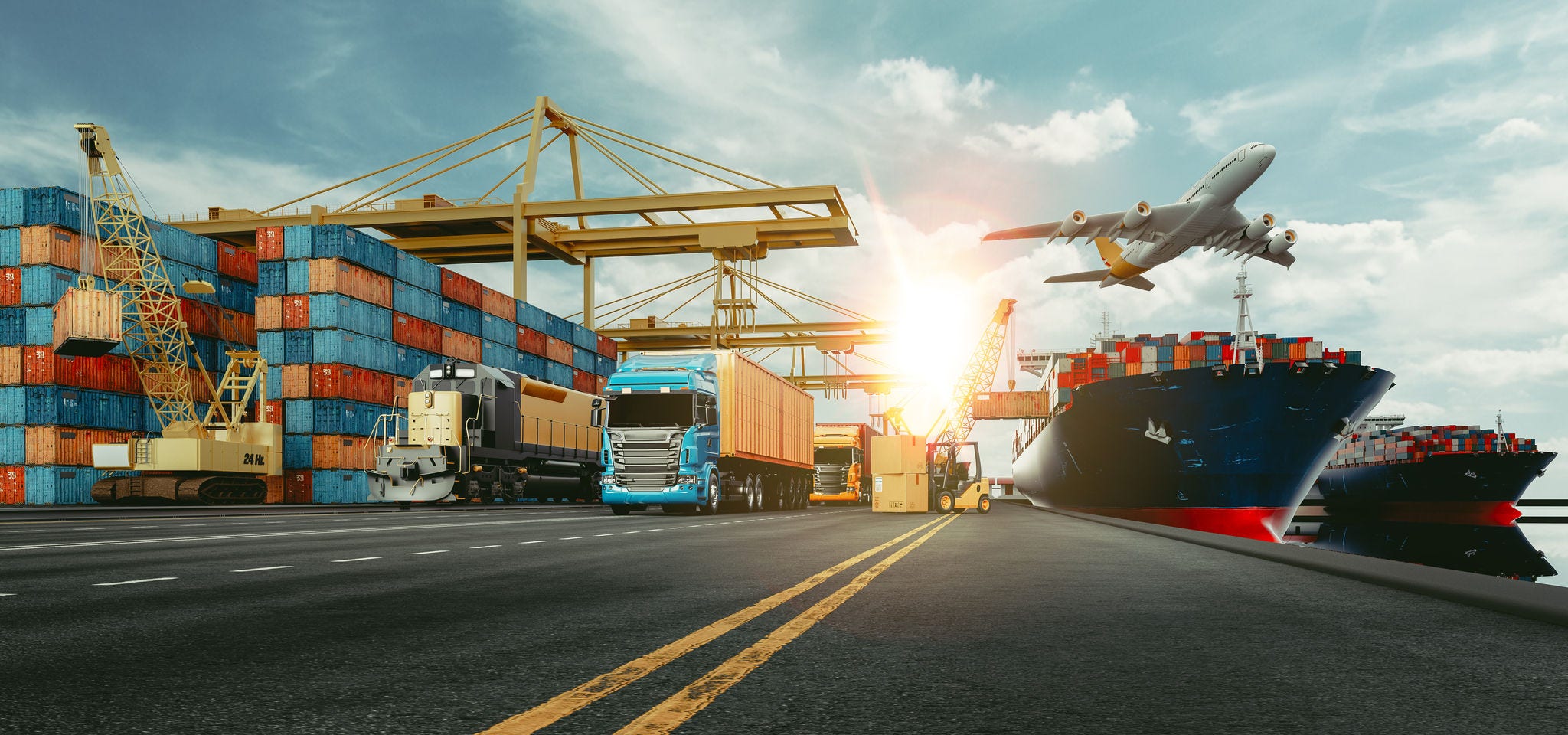 Logistic container cargo ship plane